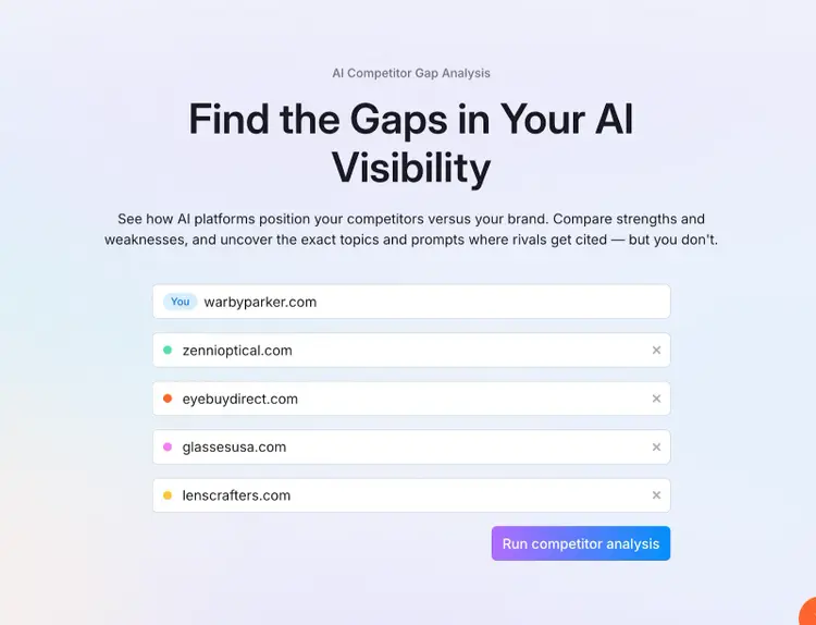 AI competitor gap analysis start page