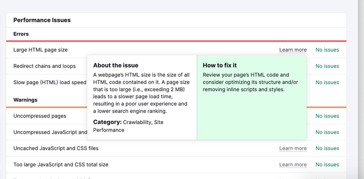 An example of "Why and how to fix it" box in Site Audit tool