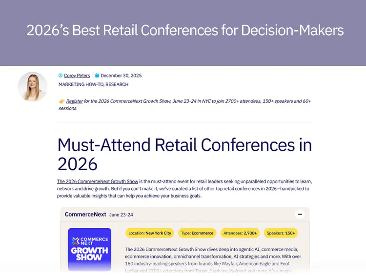 Event-specific blog post example titled ‘Must-Attend Retail Conferences in 2026’.