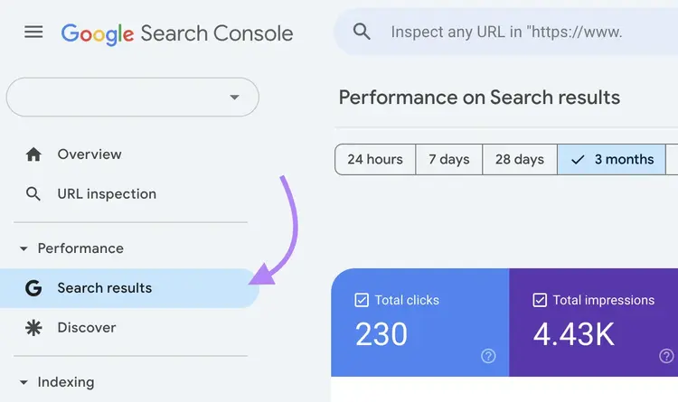Google Search Console Performance report showing clicks and impressions