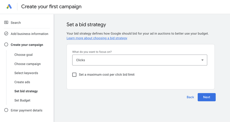 set a bid strategy page