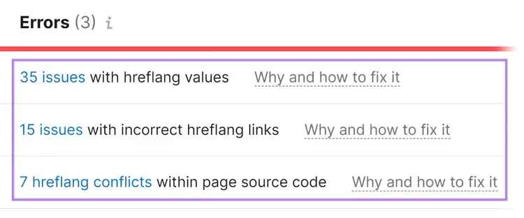 Errors with hrefland attributes shown in Site Audit