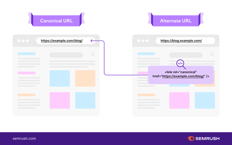 canonical URL (right) and alternate URL (left)