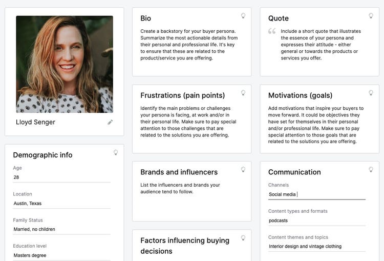 A buyer persona created in Semrush Persona tool
