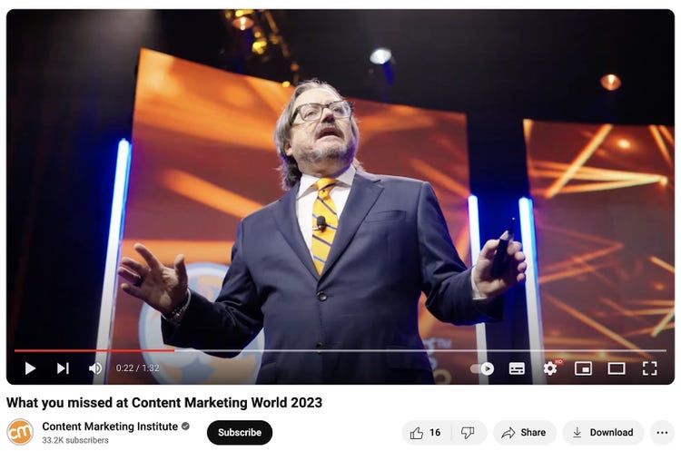 Content Marketing World's video on what users who were unable to attend missed