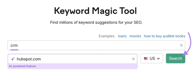 "crm" and saas domain entered into tool