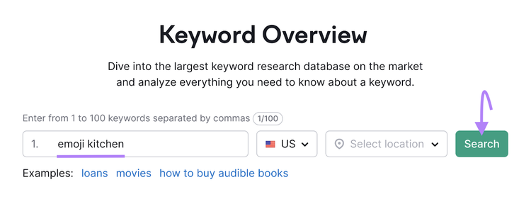 "emoji kitchen" keyword entered into the Keyword Overview tool