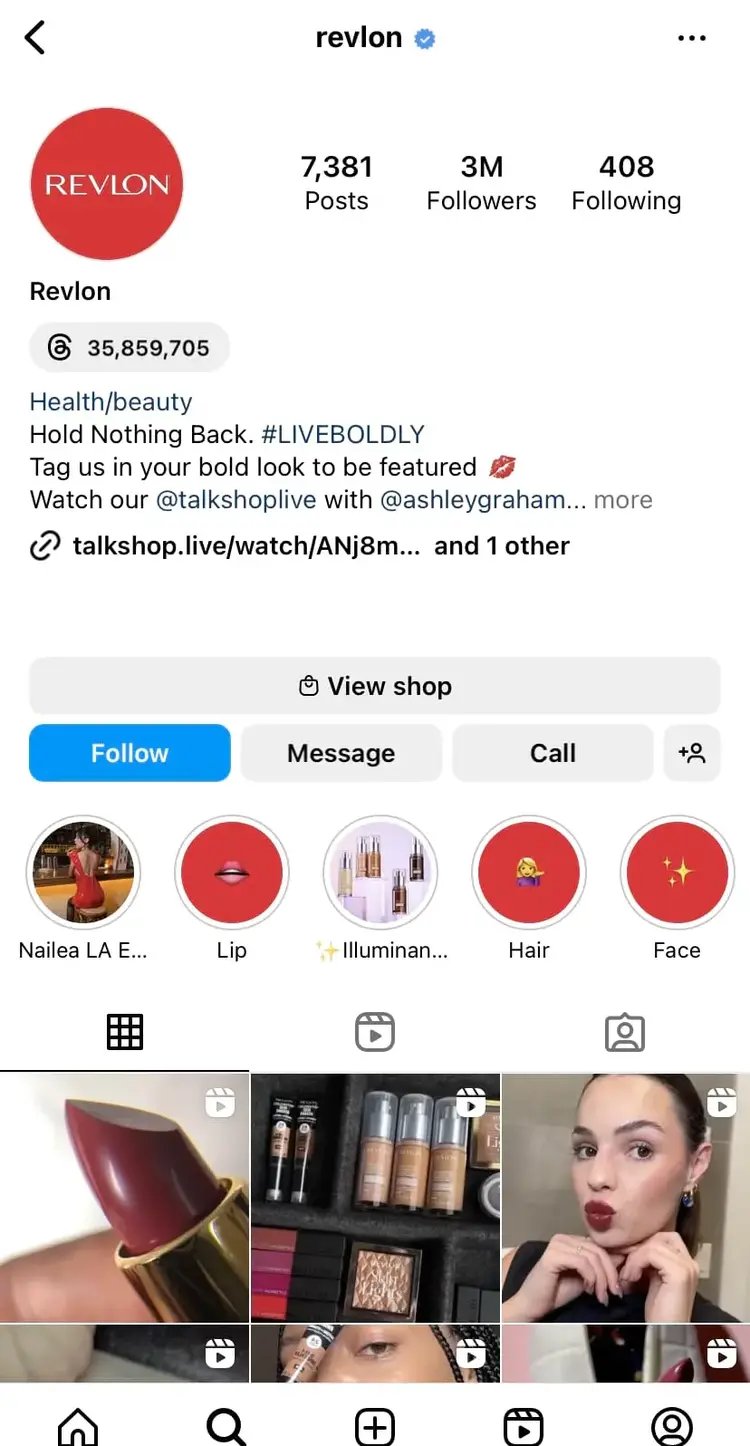 Revlon's Instagram page