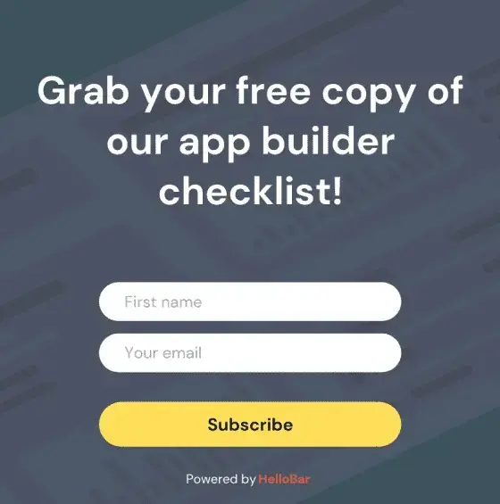 Hello Bar's CTA inviting users to grab a free copy of their app builder checklist