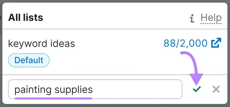 "painting supplies" added for the new keyword list name