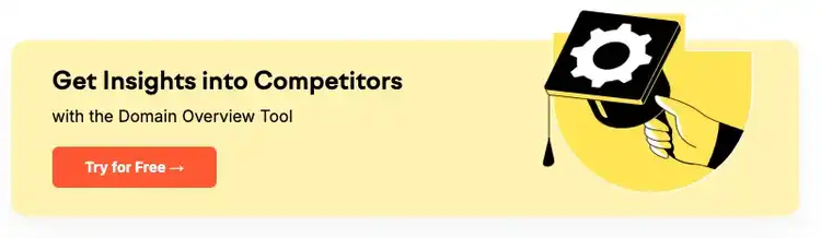Yellow promotional banner for Semrush Domain Overview Tool with 'Try for Free' call-to-action button