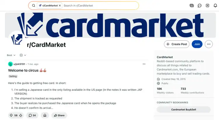 Cardmarket's Reddit page