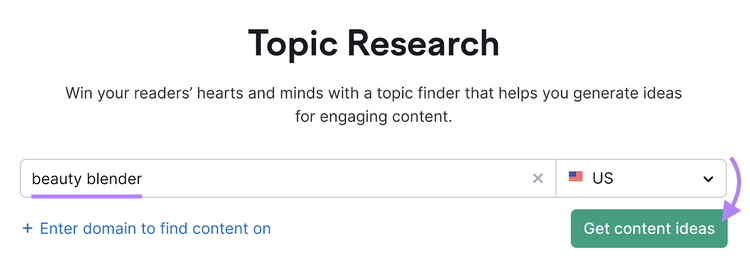 search for beauty blender in topic research tool