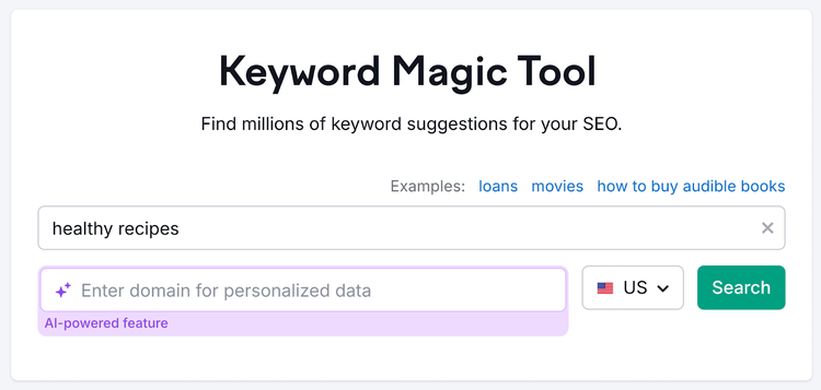 Keyword Magic Tool with the keyword "healthy recipes" plugged in