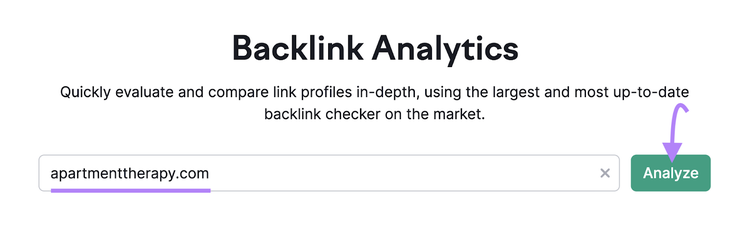 "apartmenttherapy.com" entered into the Backlinks search bar