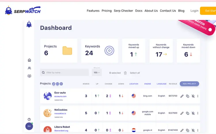 SerpWatch dashboard
