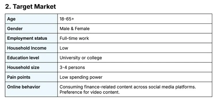 demographic information entered into marketing plan