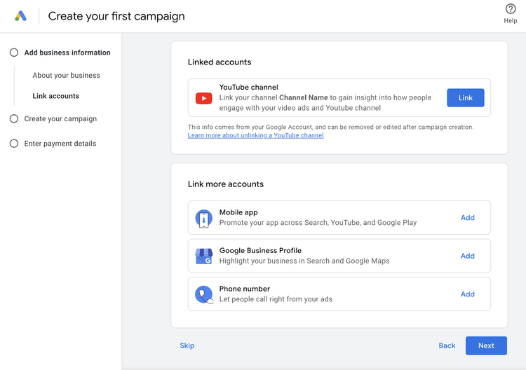 linked accounts page