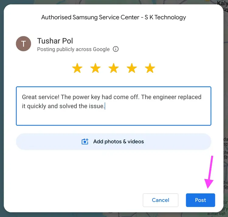 Editing Google Maps review