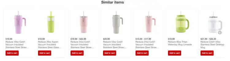 "Similar items" section on an ecommerce website