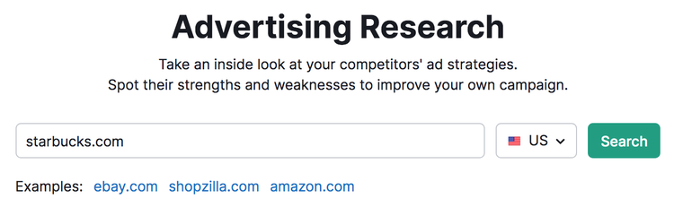 "starbucks.com" entered into the Advertising Research tool