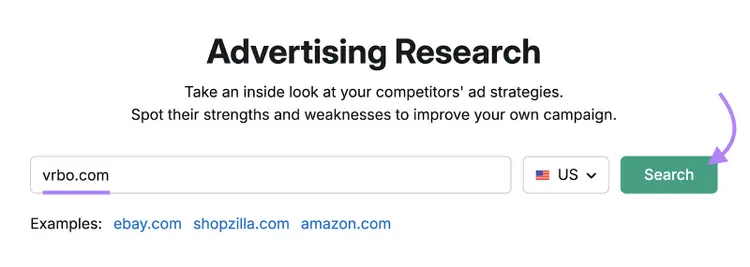 search for competitor domain in Advertising Research