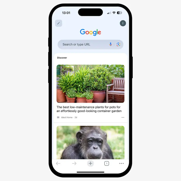 Google Discover showing in Google Chrome mobile app