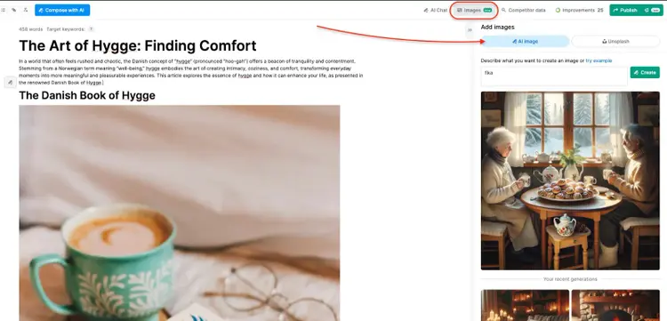 ContentShake AI article section The Danish Book of Hygge with AI-generated images