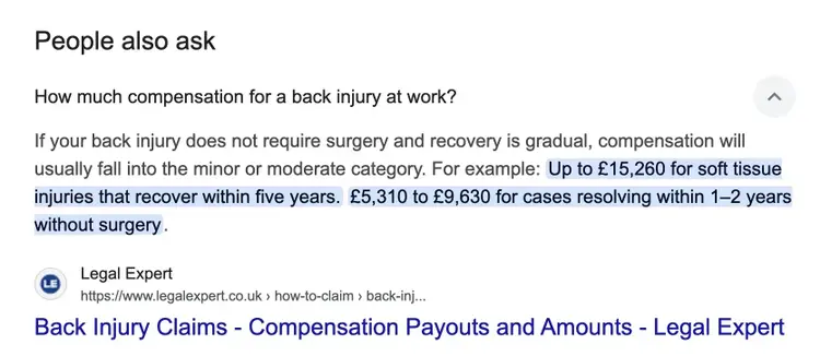 A question and and answer of the People also ask section on Google.