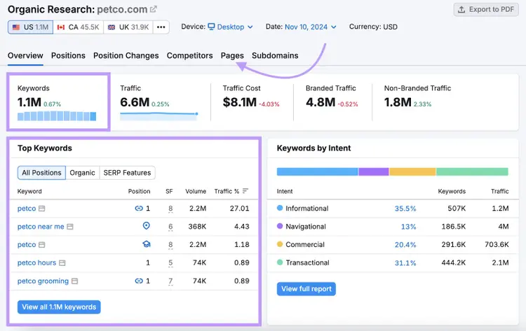 metrics and detailed report highlighted