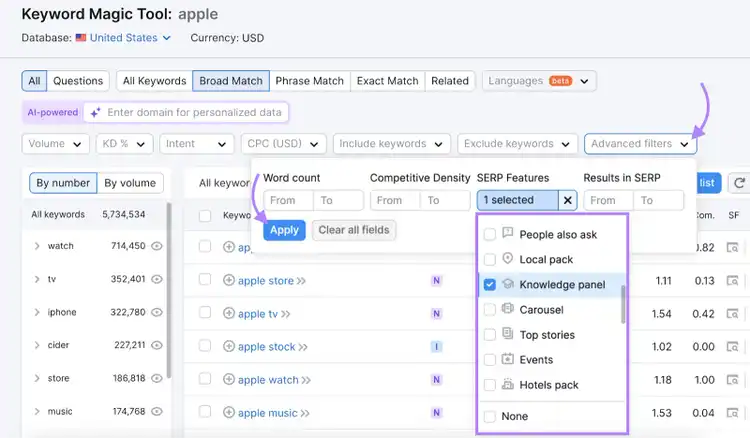 filters highlighted