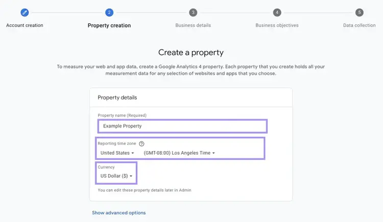 Create property in GA4