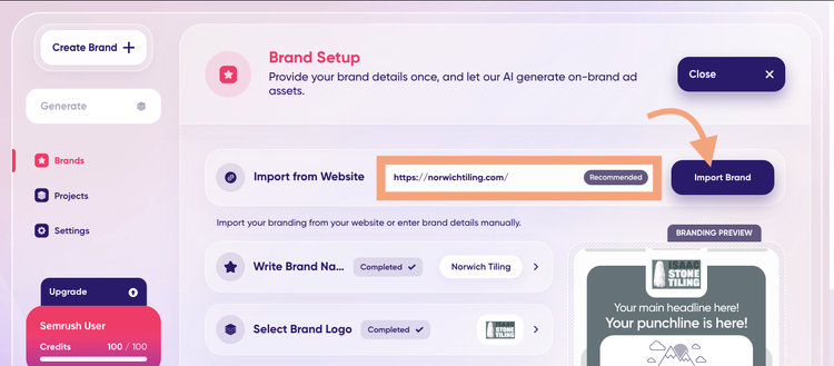 A screenshot of the main dashboard on Ad.Creative.