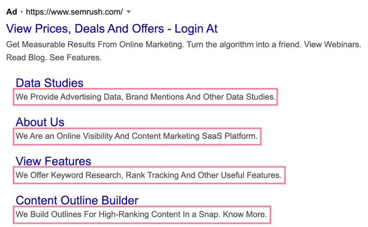 Sitelink descriptions