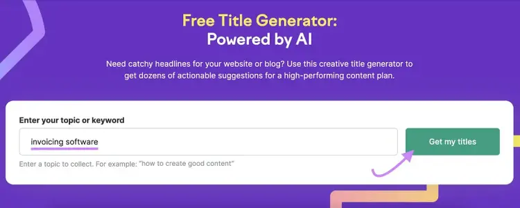 "invoicing software" entered into Free Title Generator search bar