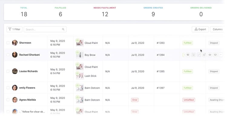a list of influencers shown on GRIN's dashboard