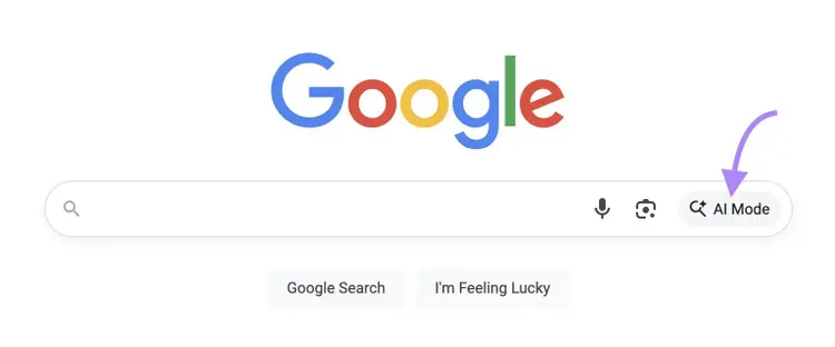 The "AI Mode" button highlighted on the Google search bar.