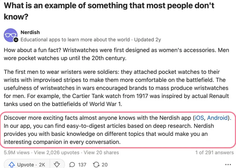 Effective Quora response example: Product intergation