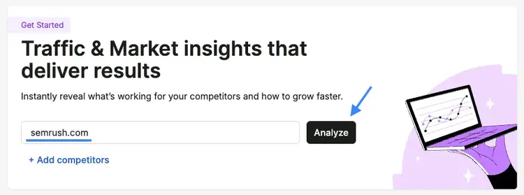 "semrush.com" entered into Traffic & Market Toolkit
