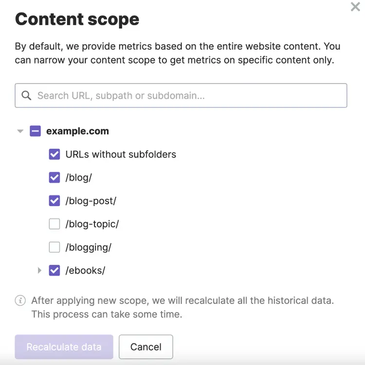 "Content scope" window in ImpactHero Setup