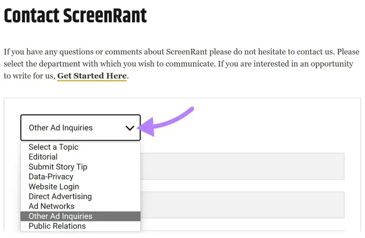 "Contact ScreenRant" form