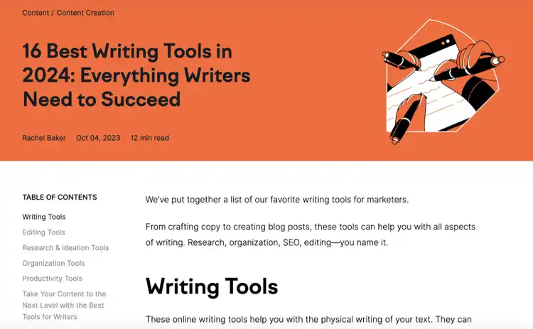Semrush's blog on 16 best writing tools in 2024
