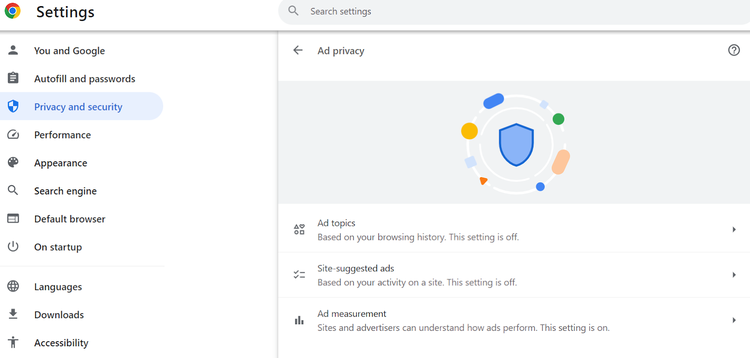 "Privacy and Security" settings in Google