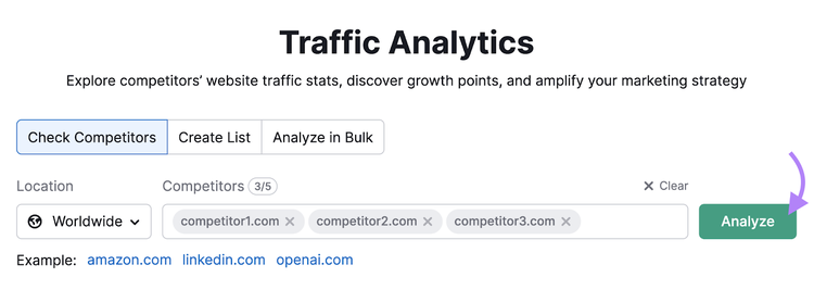 Search bar in Traffic Analytics tool