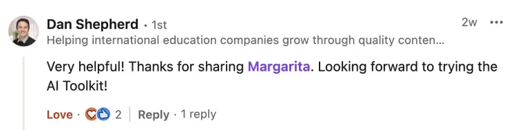 An example of a high-intent comment on a thought leadership piece of content