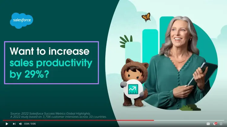 Salesforce' video ad screenshot with “Want to increase sales productivity by 29%?” copy