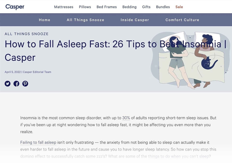 a blog post about how to fall asleep fast by mattress brand Casper