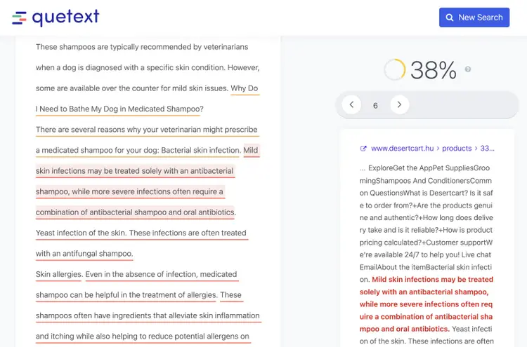 Highlighted text shows the original source copy in the sidebar.