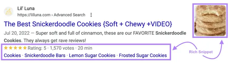 A rich snippet result on Google SERP