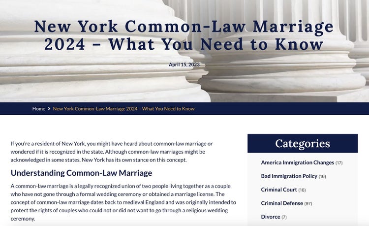 Blog post about common law marriage in New York